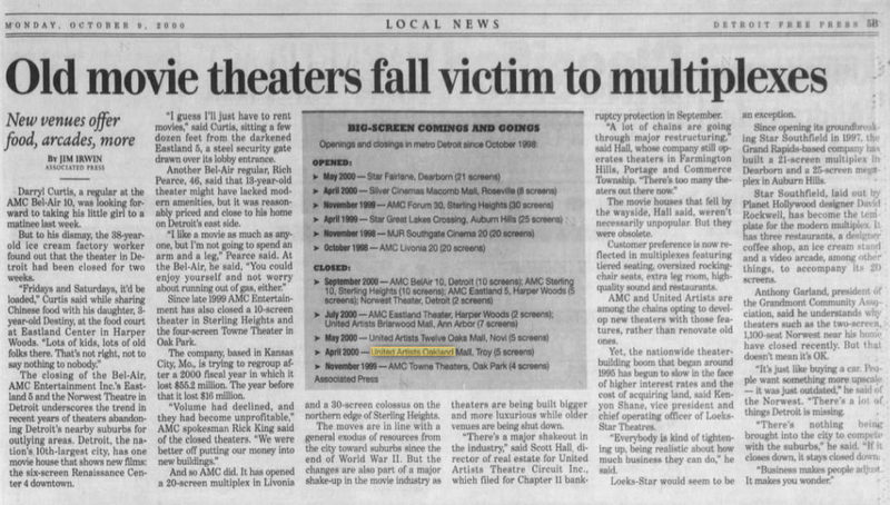 Movies at Twelve Oaks - October 2000 Artilce On Theater Closings (newer photo)